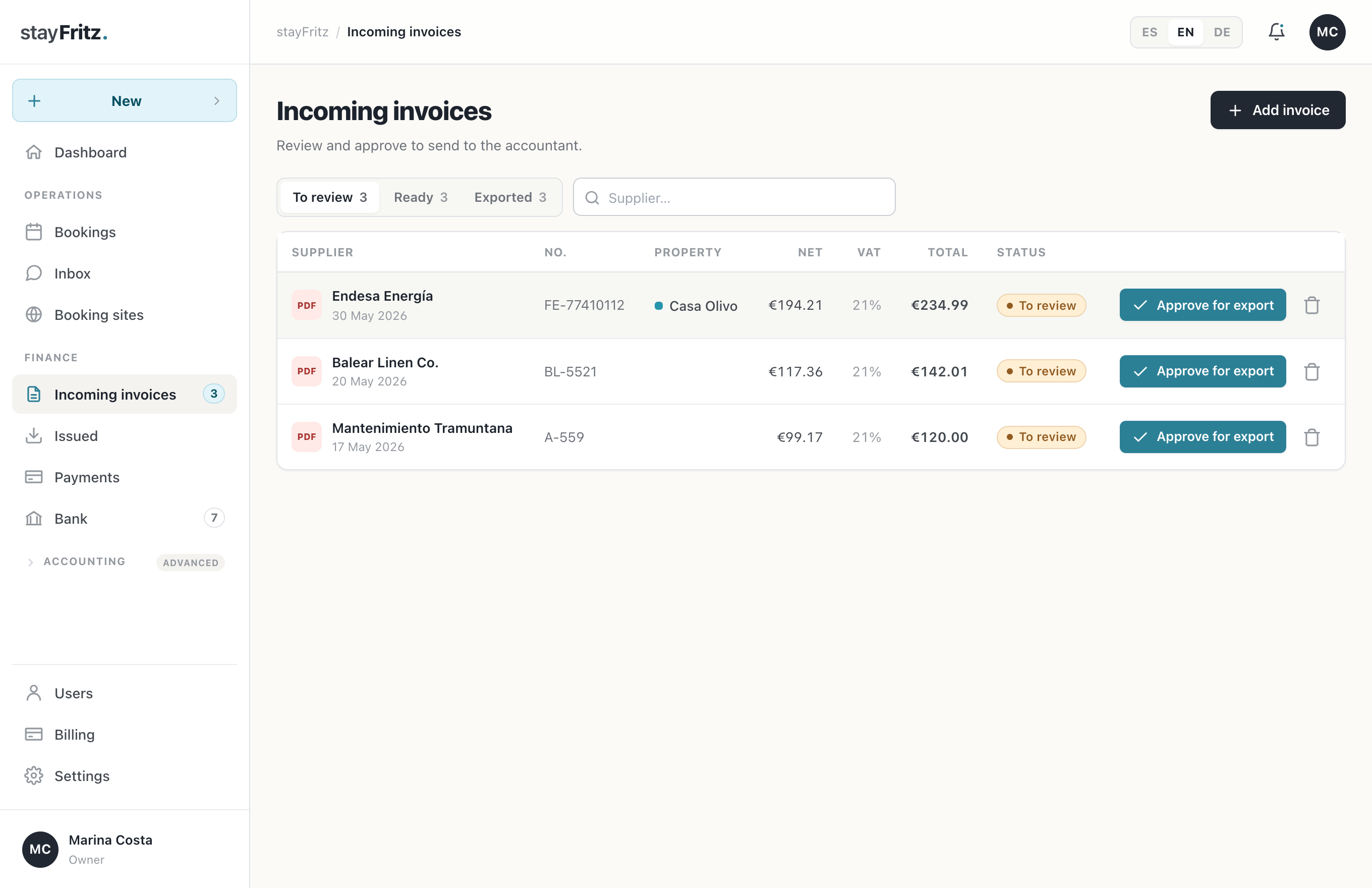 Incoming invoices